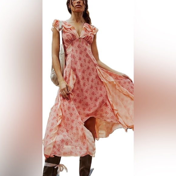 Free People Dresses & Skirts - Free People | Joaquin Floral Ruffle Plunge Dress